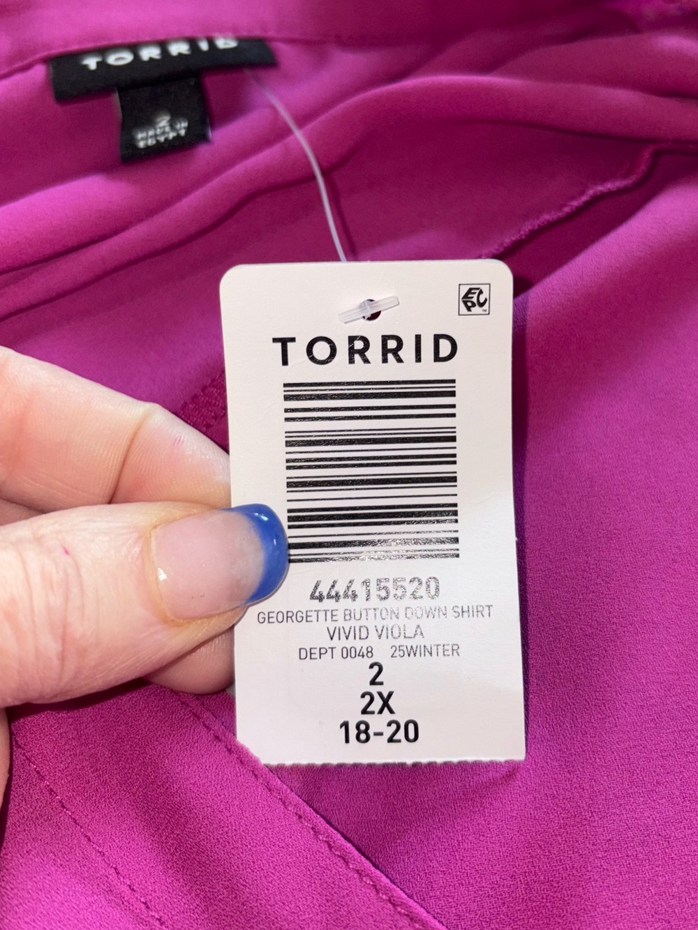 NWT Torrid Georgette Button Down Blouse 2X Vivid Viola Ruffle Neck Plus78krf\u7/ - Picture 5 of 5
